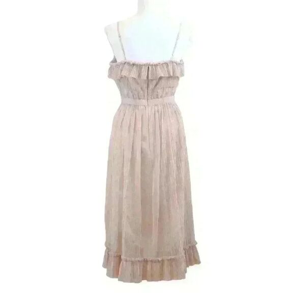 J.Crew Pink Ruffle Tulle Midi Dress in "Ashen Clay" w/Gold Velvet Detail Size 4 - Picture 7 of 9